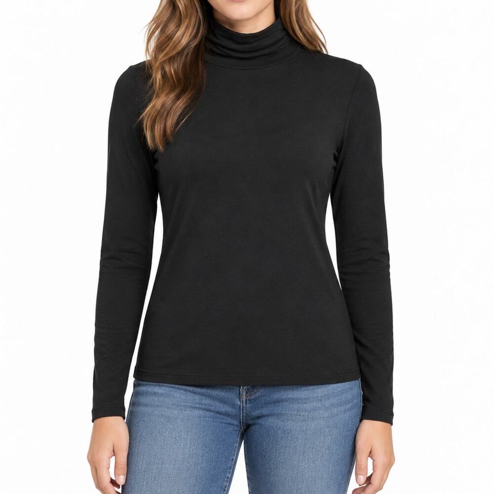Anthropologie Black Turtleneck Long Sleeve Stretch Top Women's Large